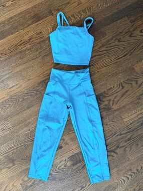 evsie Teal Star-Textured Leggings & Crop Tank Set XXS (7)